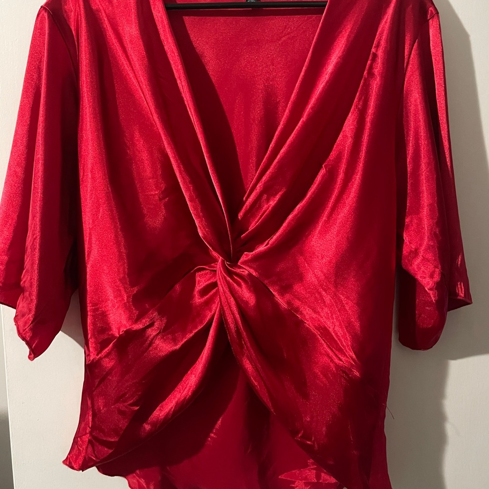 Express Red Satin Twist Front Blouse Size M